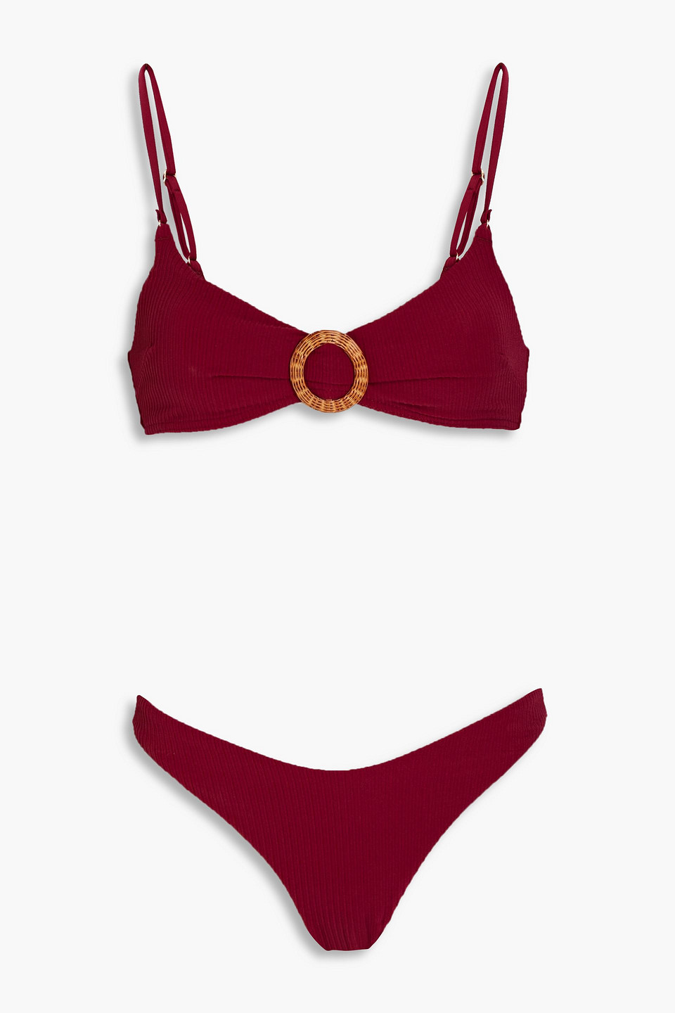 Zimmermann Embellished Ribbed Bikini In Claret