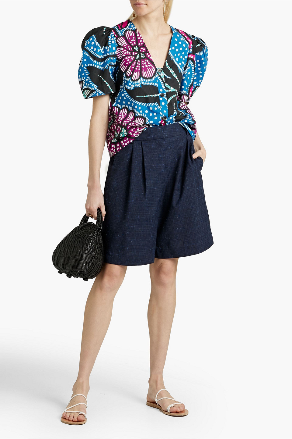 Rhode Nisha Printed Cotton-broadcloth Top In Magenta