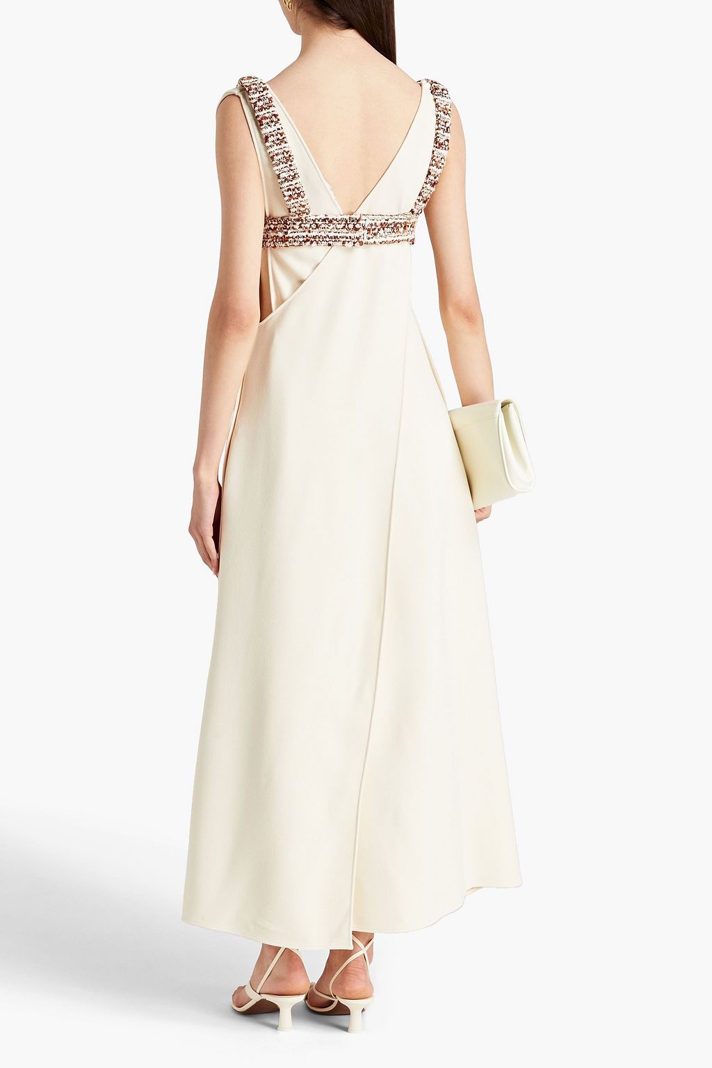 PROENZA SCHOULER Wrap-effect bouclé tweed-paneled cady maxi dress