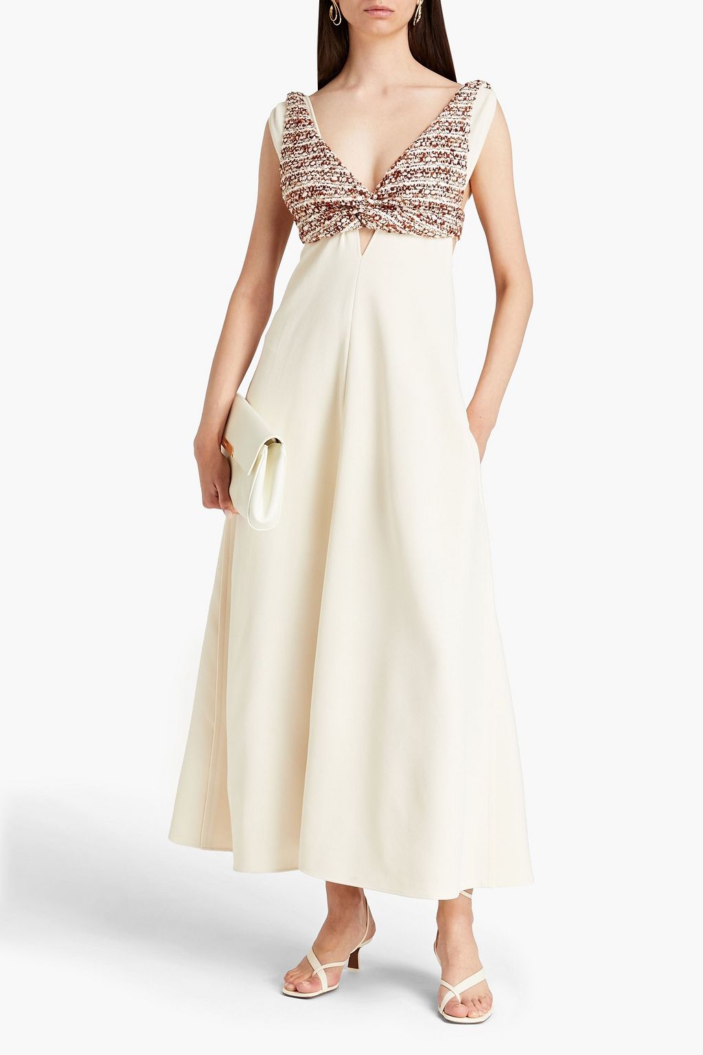 PROENZA SCHOULER Wrap-effect bouclé tweed-paneled cady maxi dress