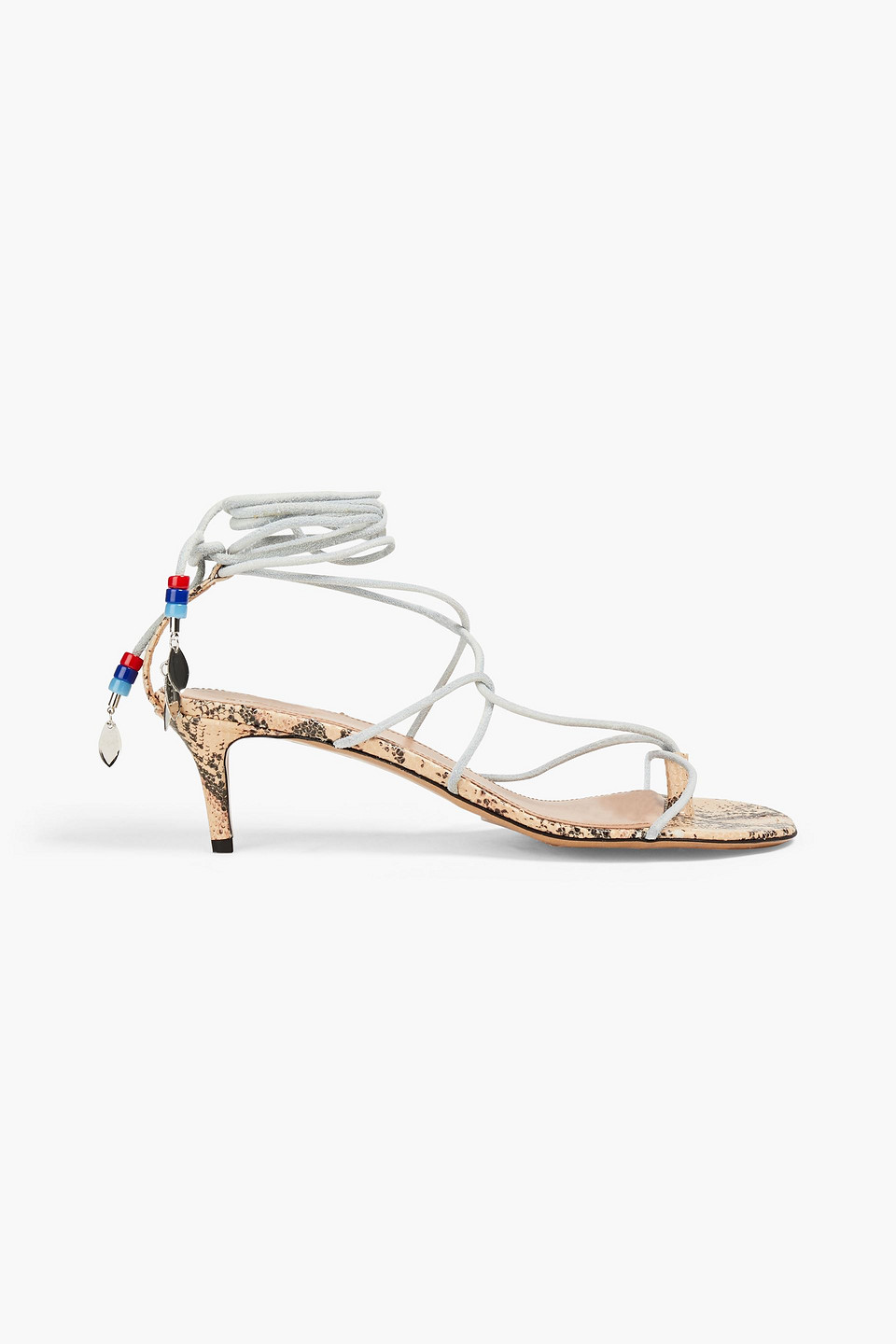 Isabel Marant Embellished Suede And Snake-effect Leather Sandals In Off-white