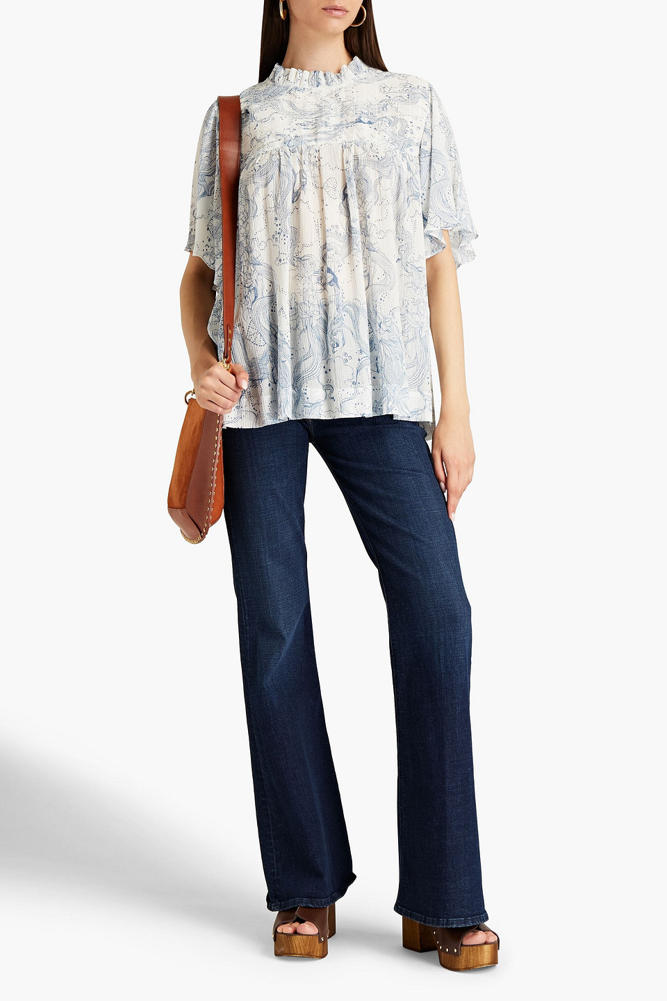 See By Chloé Printed Cotton And Silk-blend Crepon Blouse In White