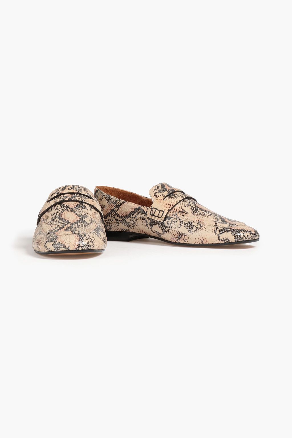 ISABEL MARANT Glossed snake-effect leather loafers
