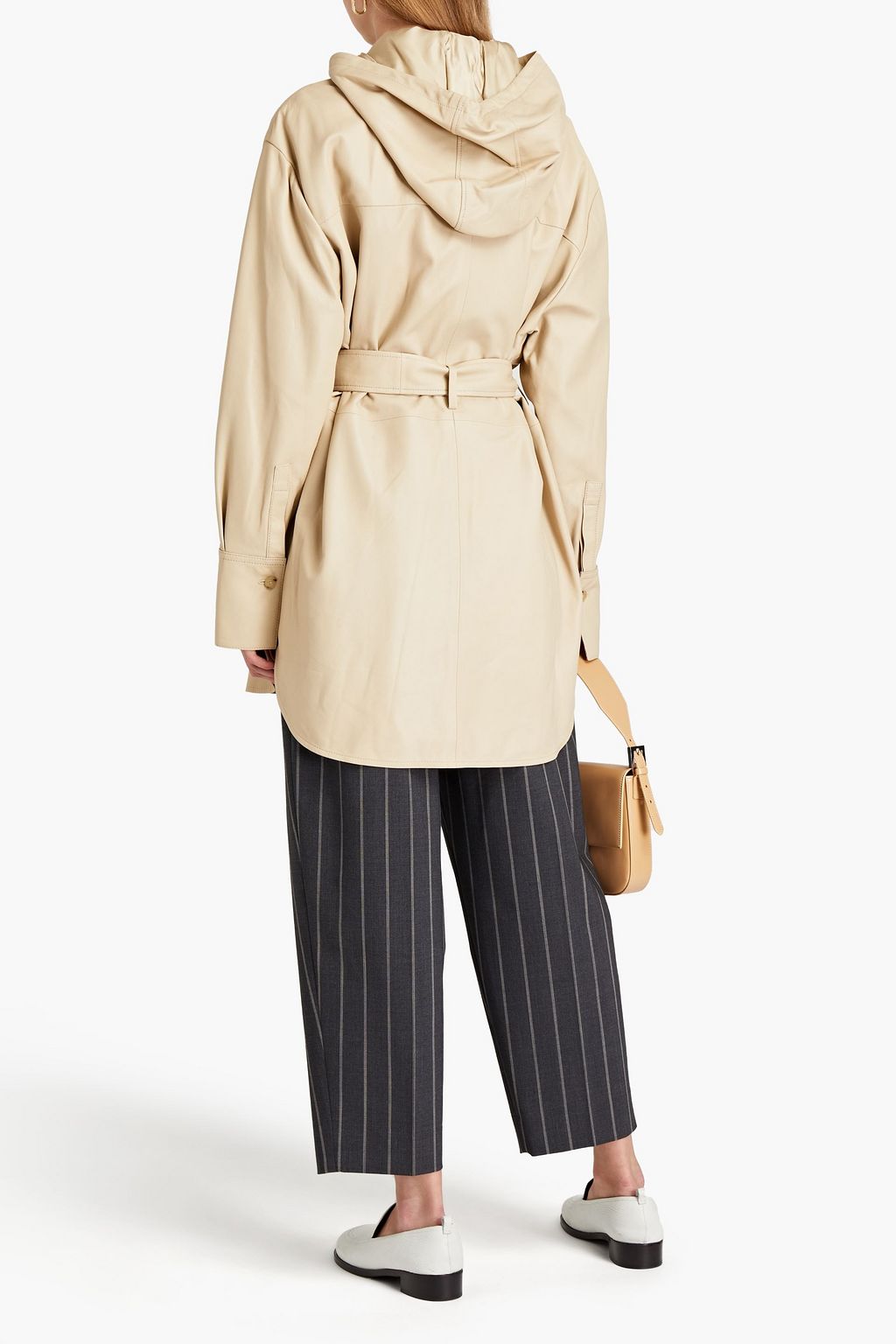 JOSEPH Belted leather hooded jacket