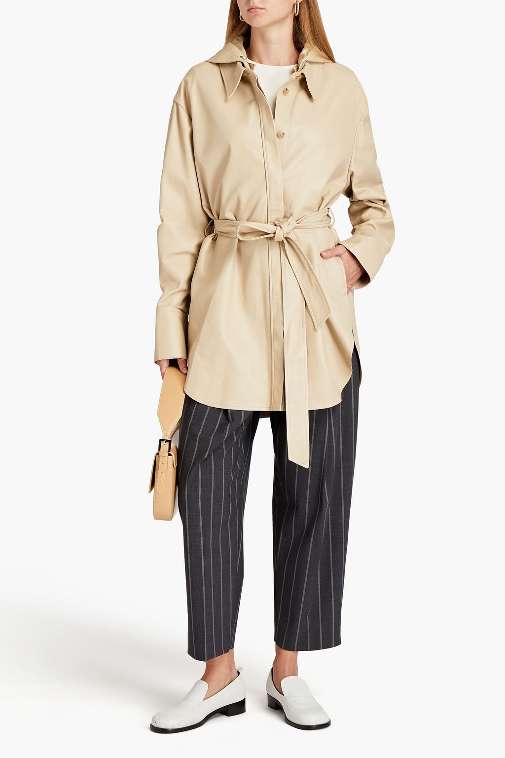 JOSEPH Belted leather hooded jacket