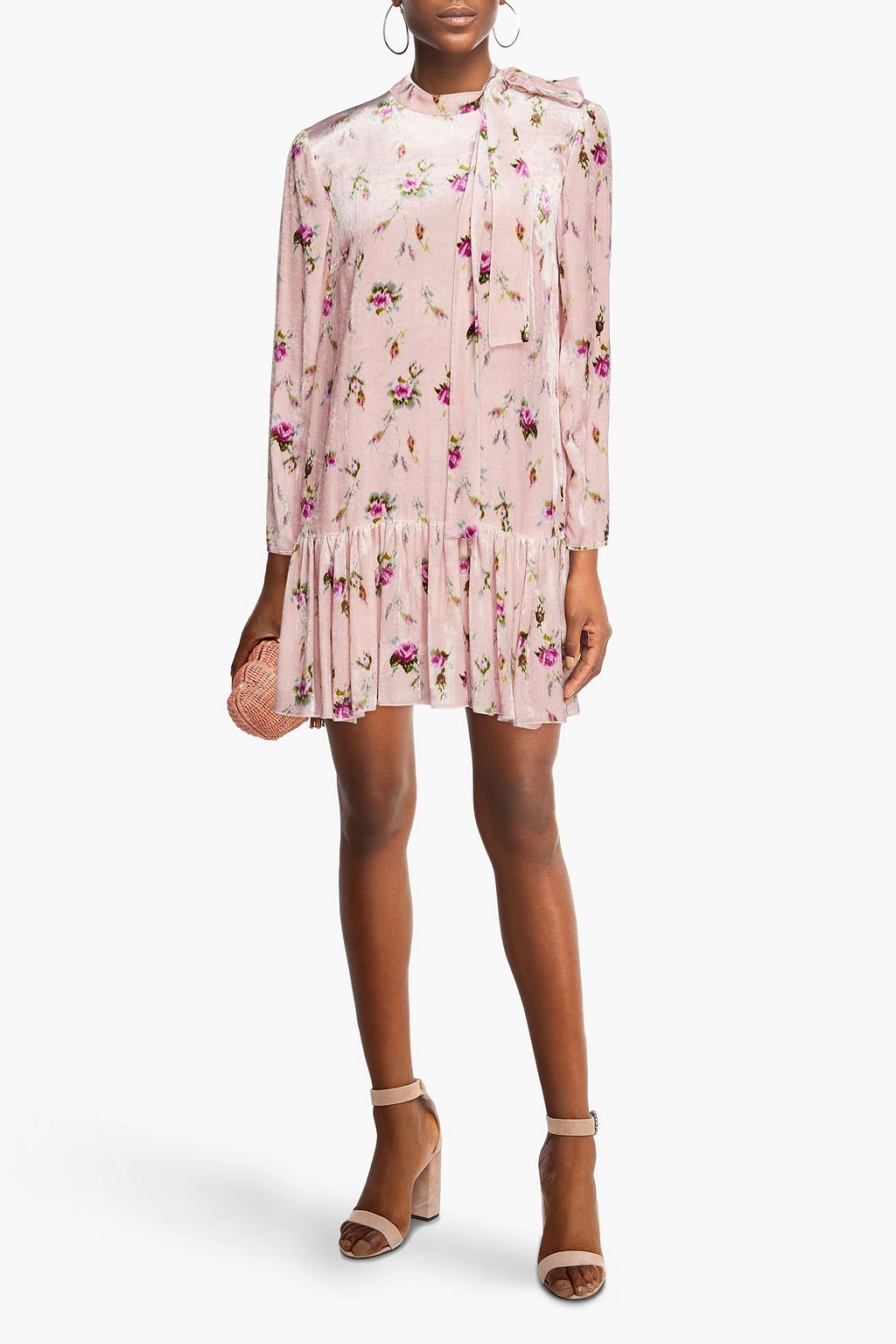 REDVALENTINO ベルベット ミニワンピース リボン付き フローラルプリント