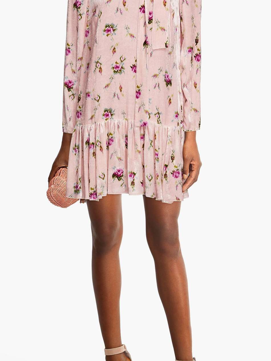 bow-detailed floral-print velvet mini dress