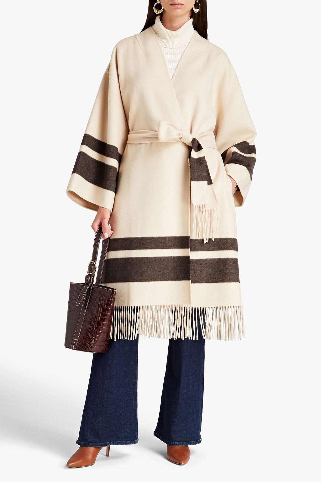 ZIMMERMANN Belted fringed brushed wool-felt coat