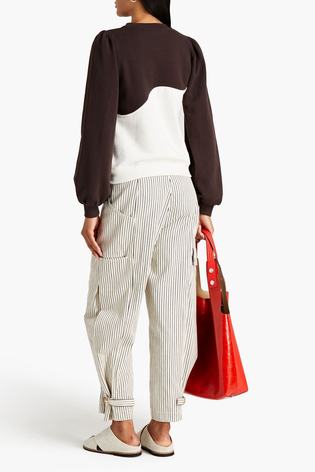 GANNI Embroidered two-tone organic cotton-fleece sweatshirt