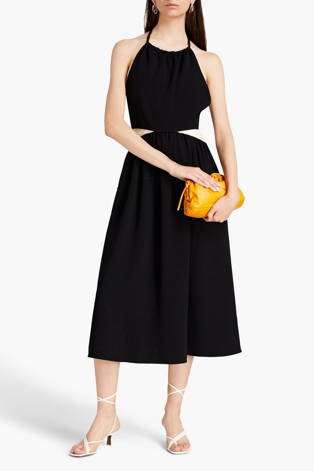 PROENZA SCHOULER فستان متوسط الطول بحمالة عنق من التويد بنمط بوكليه مصنوع من مزيج القطن والكريب