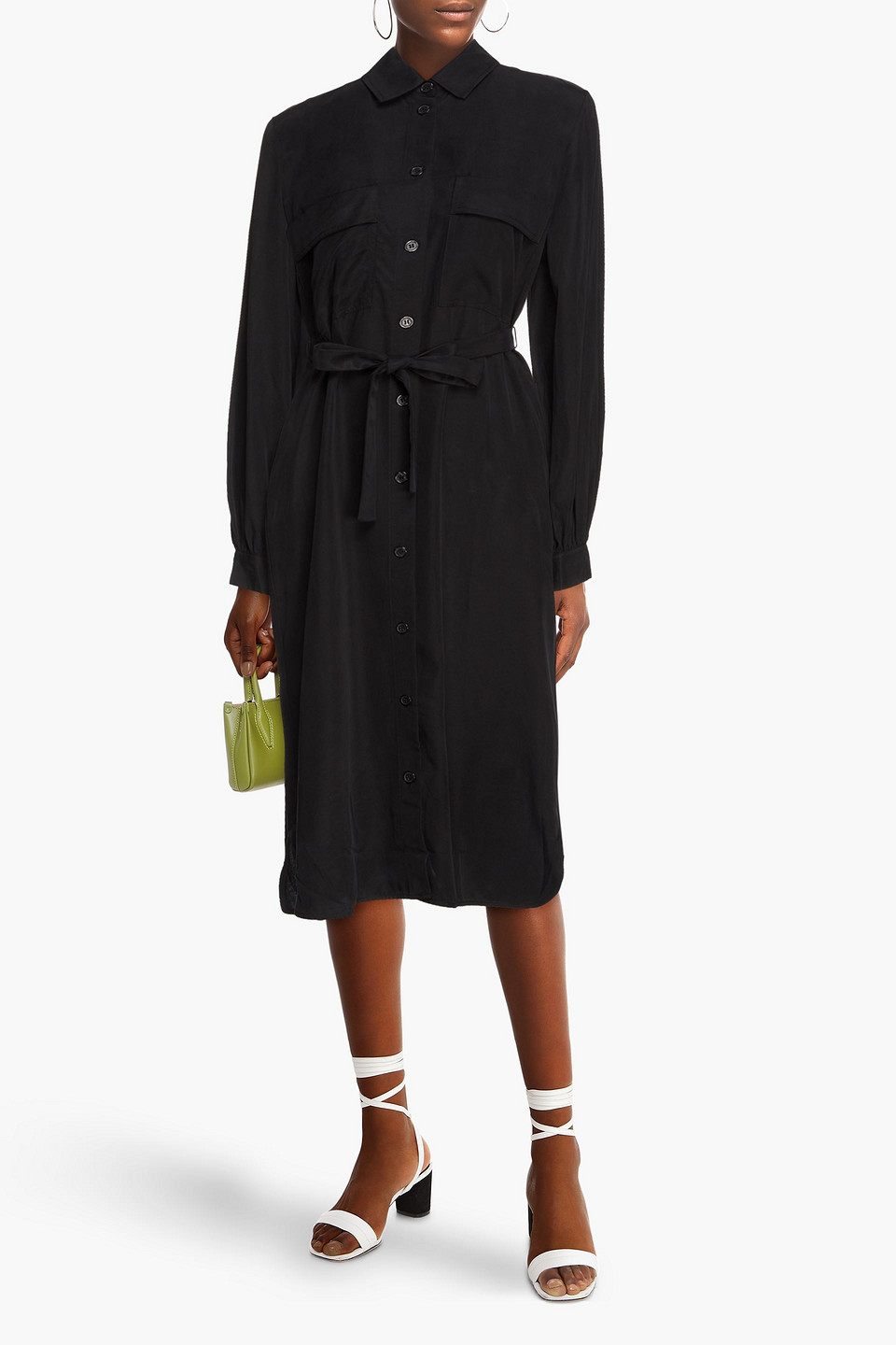 Samsoe & Samsoe Belted Washed Twill Midi Shirt Dress In Black