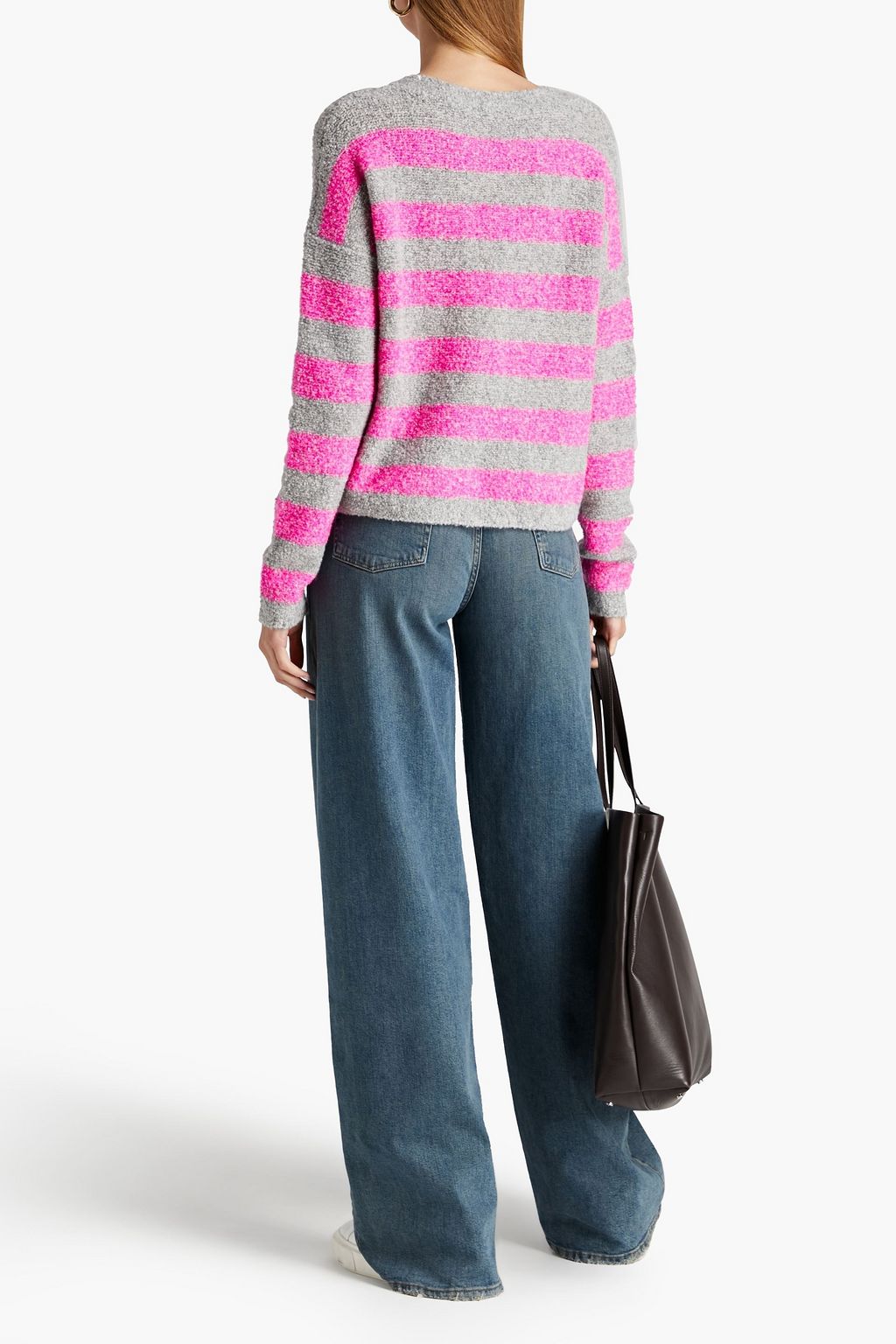 AUTUMN CASHMERE Striped bouclé-knit merino wool-blend sweater