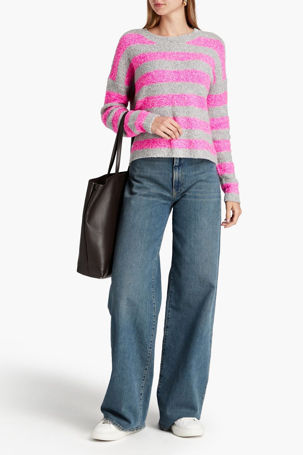 AUTUMN CASHMERE Striped bouclé-knit merino wool-blend sweater