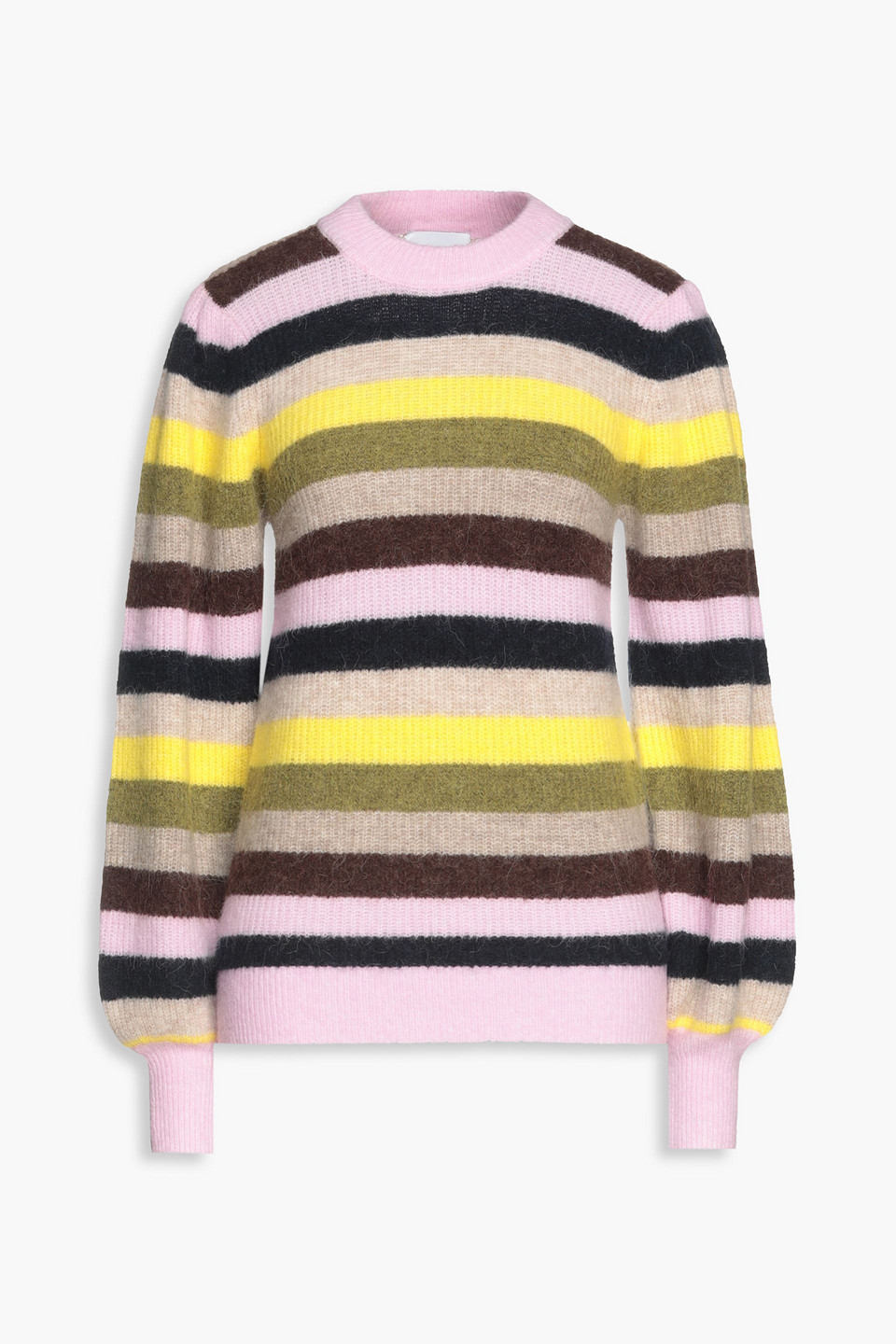 Ganni Striped Brushed Knitted Sweater In Multicolor