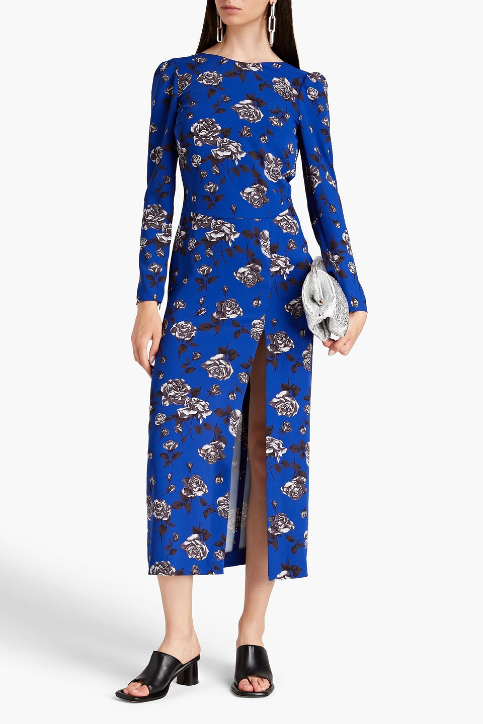 Shop Red Valentino Floral-print Crepe Midi Dress In Royal Blue