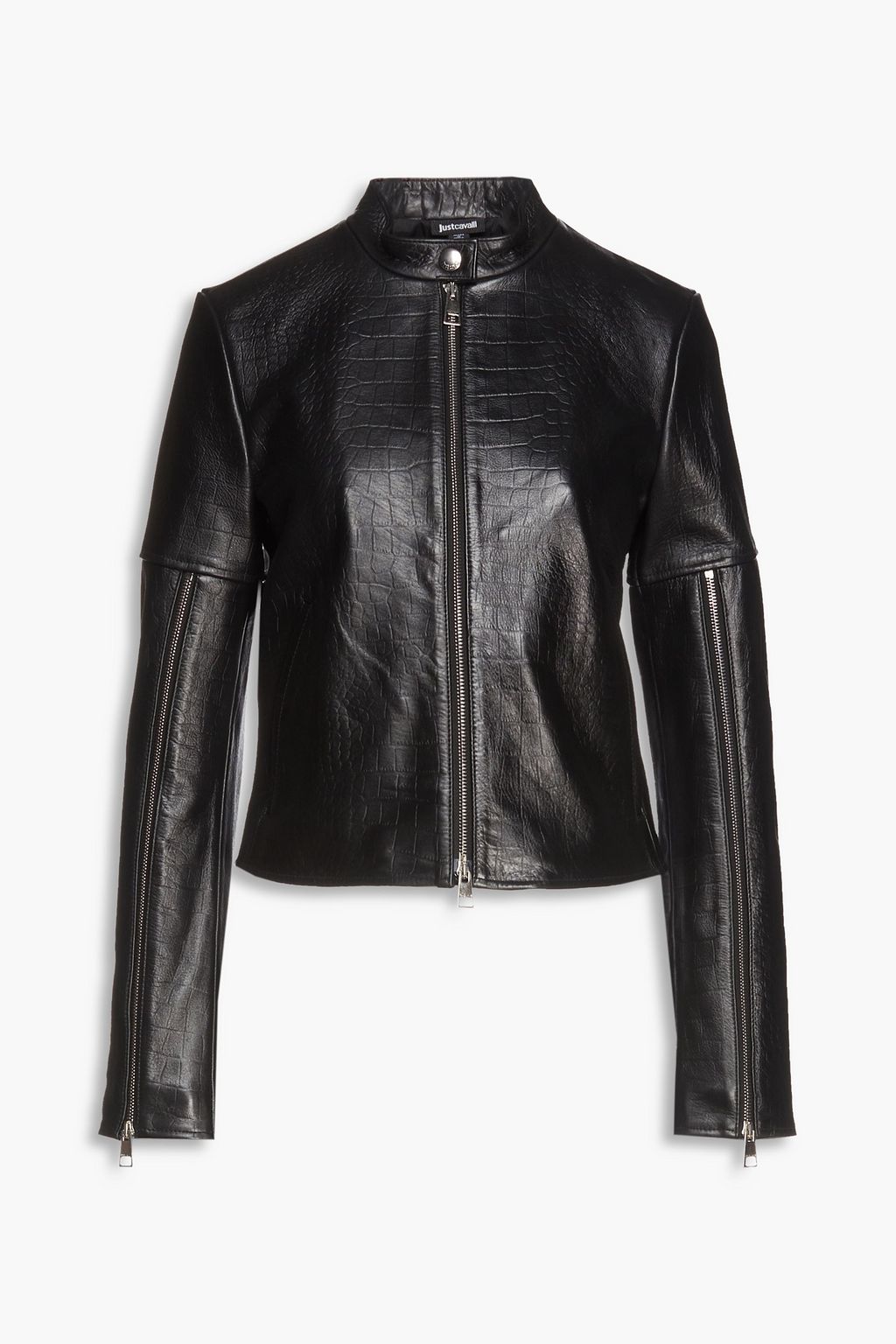 JUST CAVALLI Croc-effect leather biker jacket | THE OUTNET