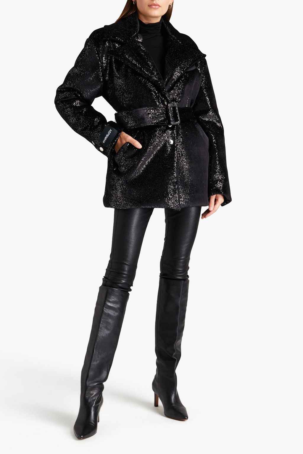 KHRISJOY Belted glittered velour jacket
