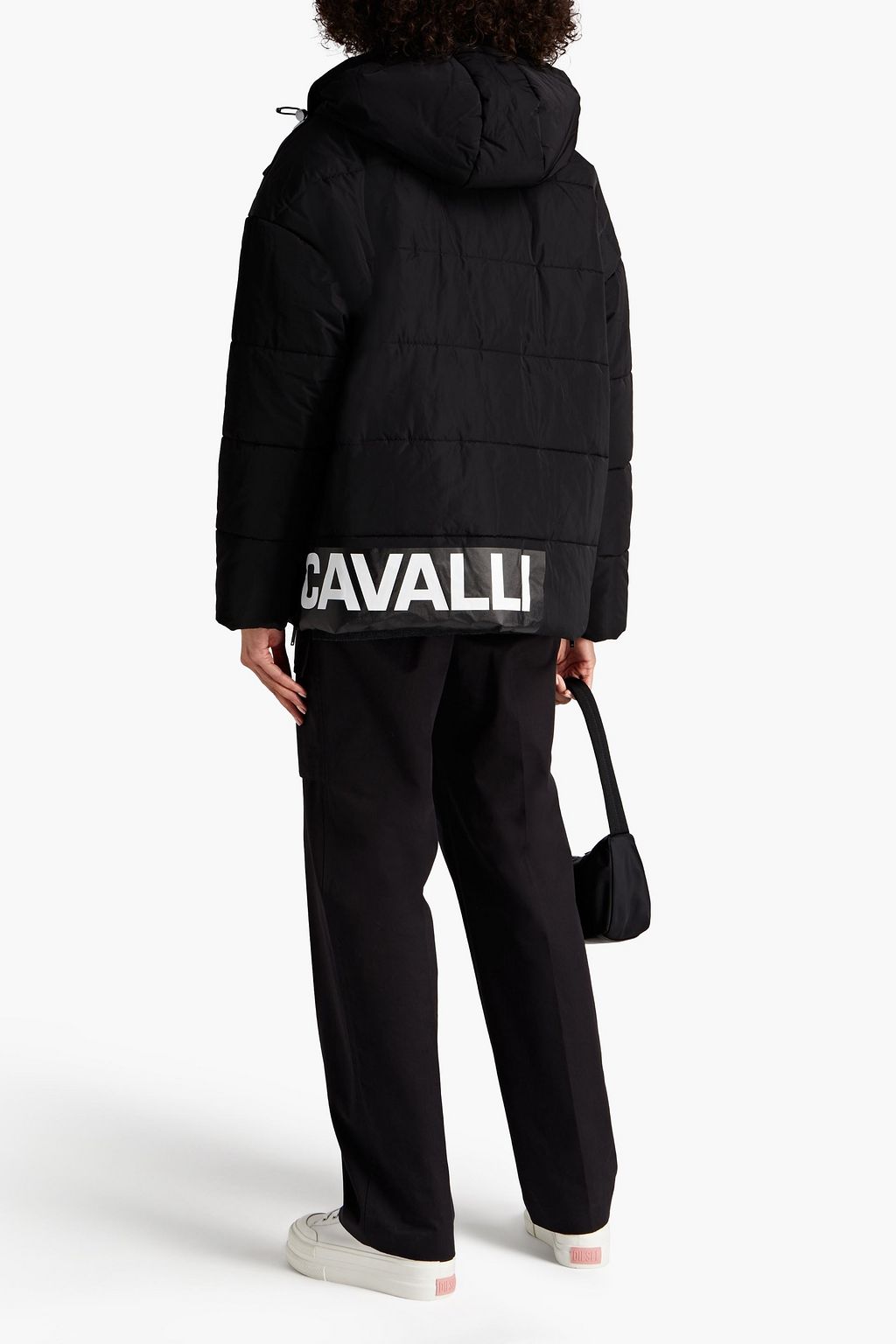 JUST CAVALLI Quilted printed shell hooded jacket