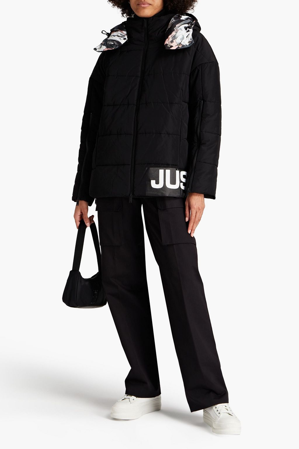 JUST CAVALLI Quilted printed shell hooded jacket