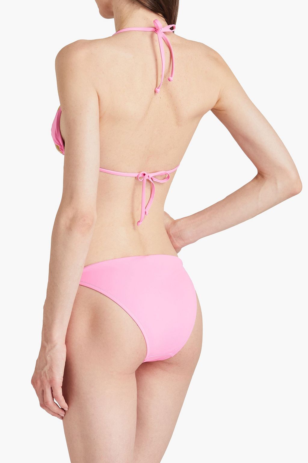 MOSCHINO Laminated-effect logo-print triangle bikini top