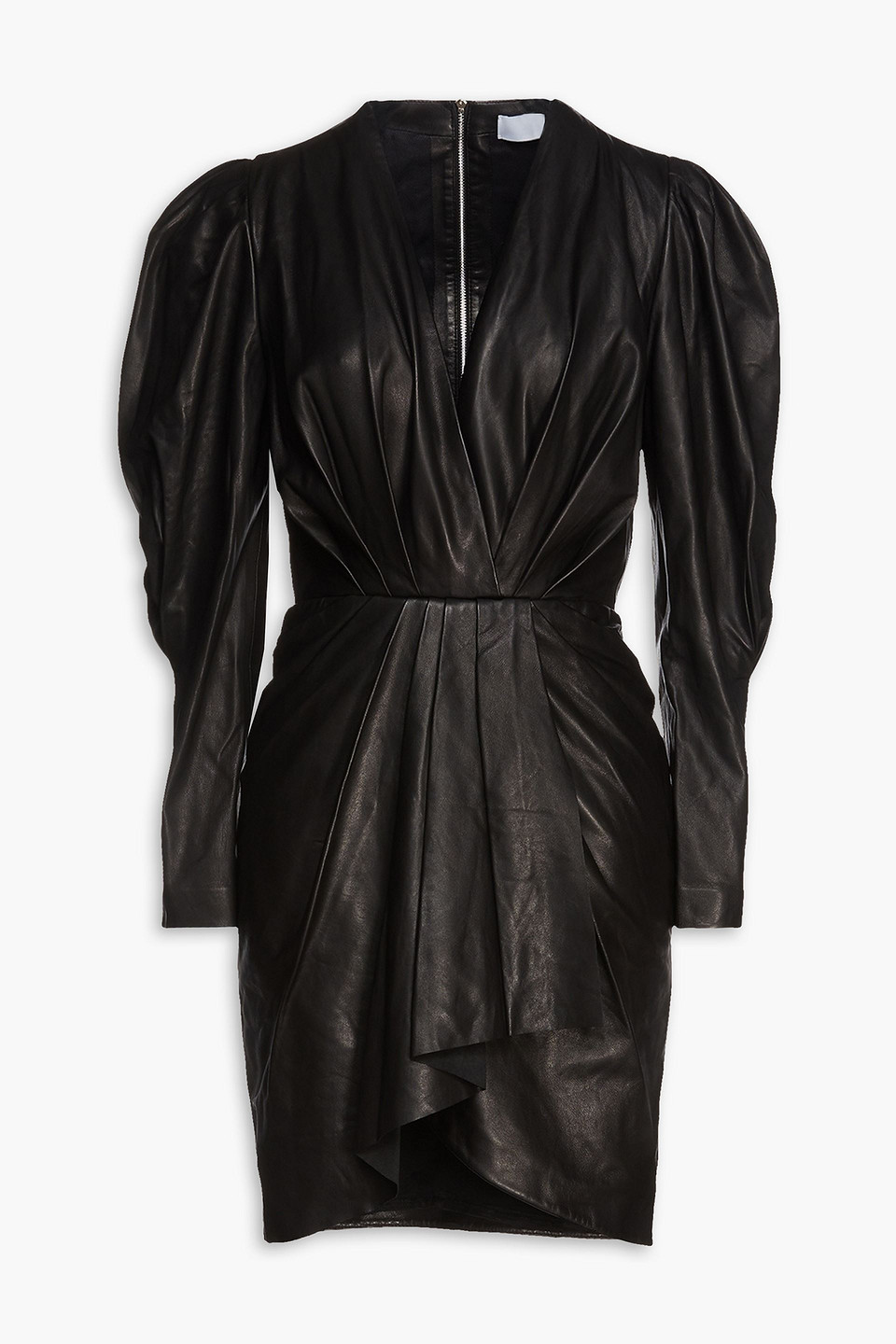 Iro Asymmetric Wrap-effect Pleated Leather Dress In Black