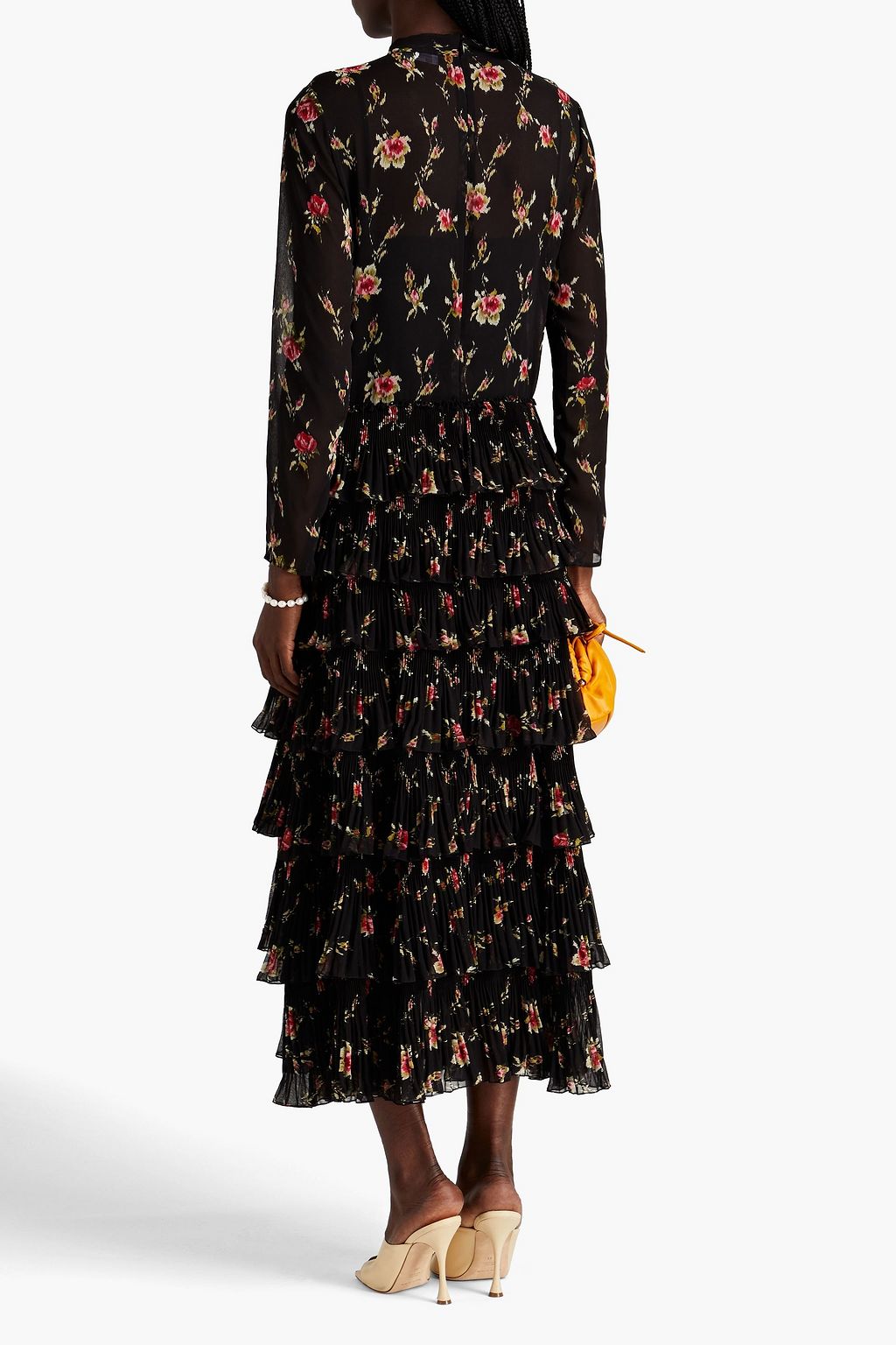 REDVALENTINO Pussy-bow tiered floral-print chiffon midi dress
