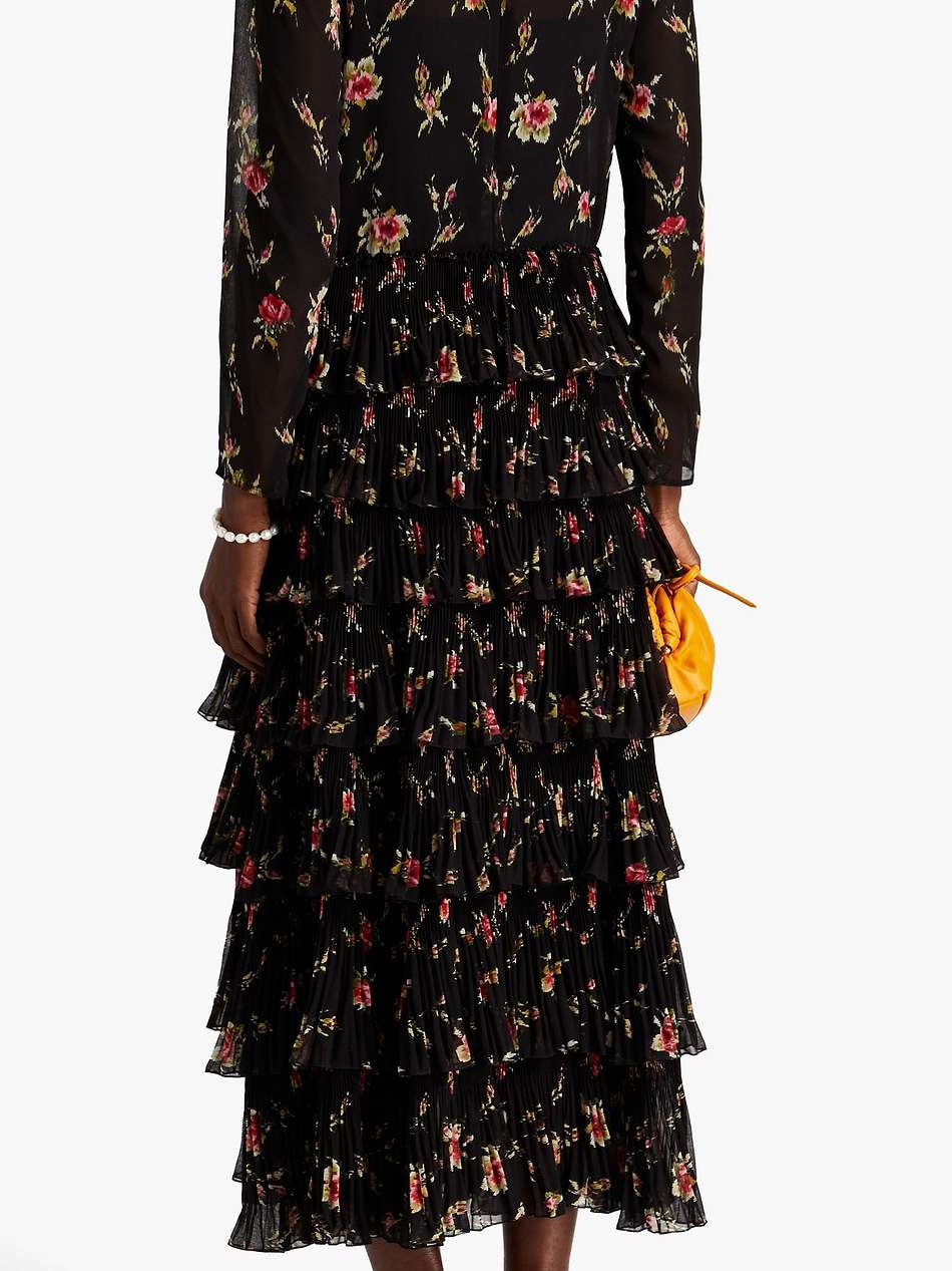 pussy-bow tiered floral-print chiffon midi dress