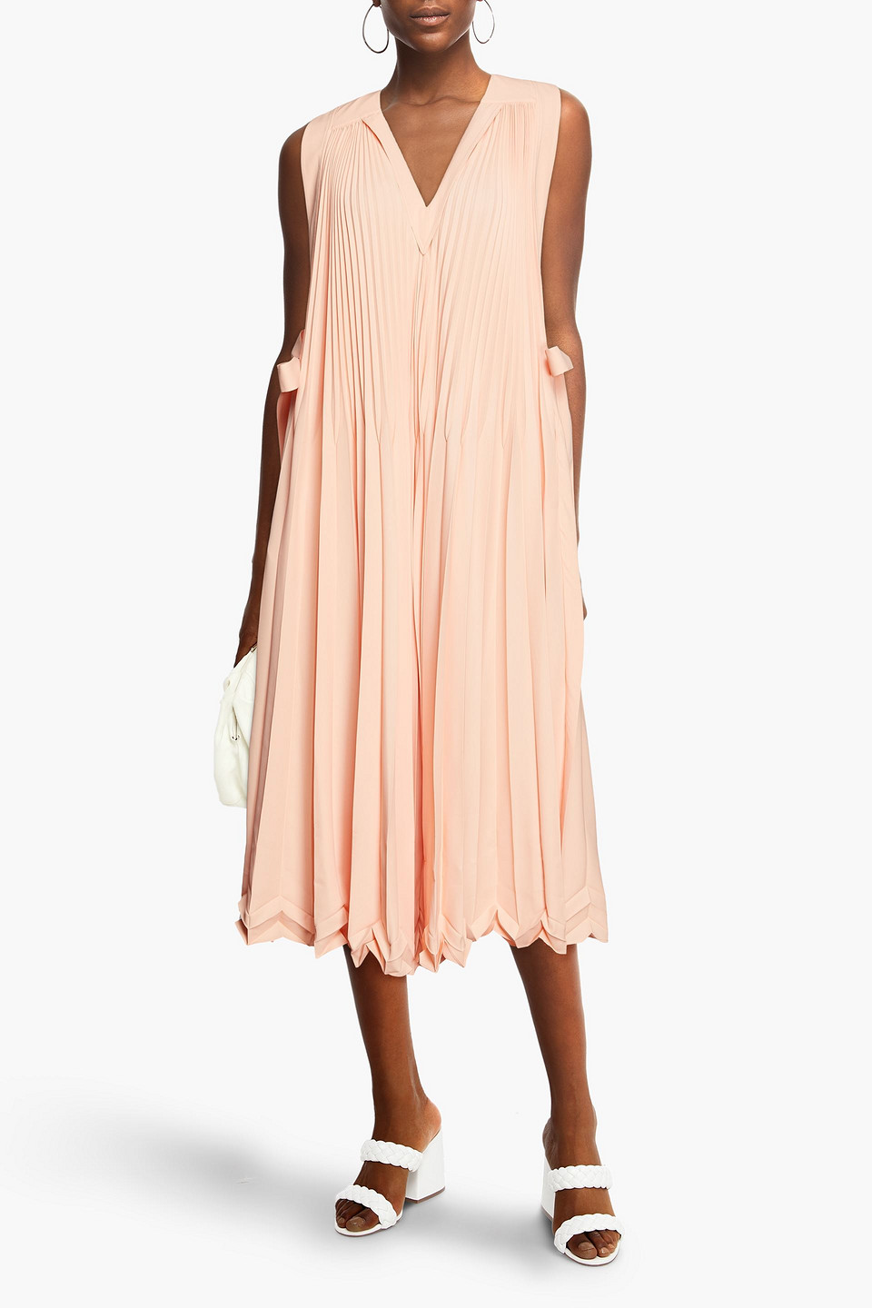 Shop 3.1 Phillip Lim / フィリップ リム Bow-detailed Pleated Crepe Midi Dress In Peach