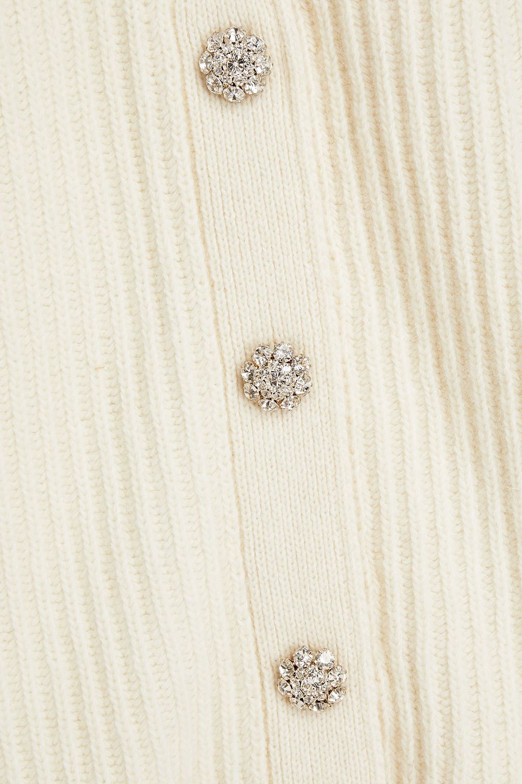 GANNI Crystal-embellished ribbed recycled wool-blend cardigan