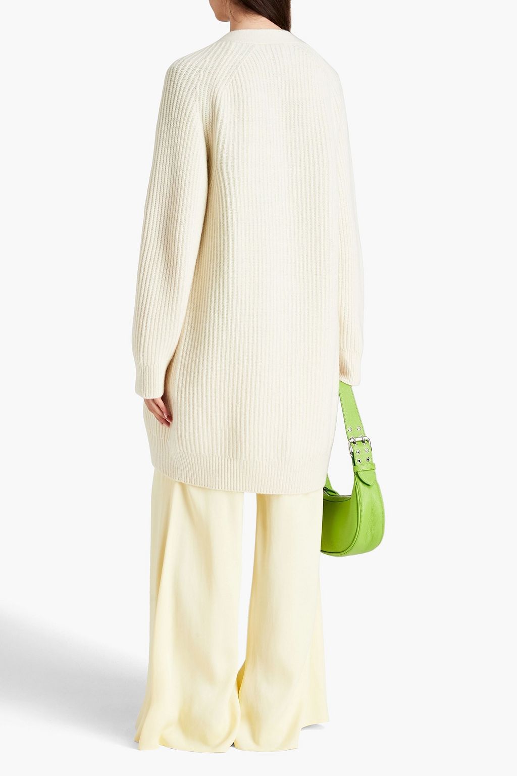 GANNI Crystal-embellished ribbed recycled wool-blend cardigan