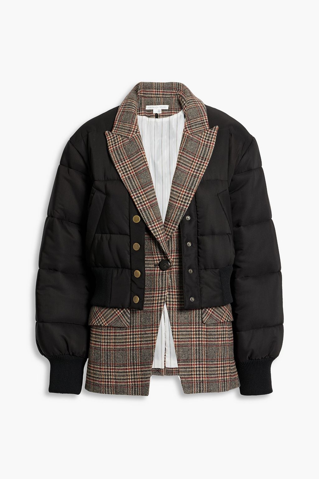 Black Larkin layered Prince of Wales checked tweed and shell down jacket |  VERONICA BEARD | THE OUTNET