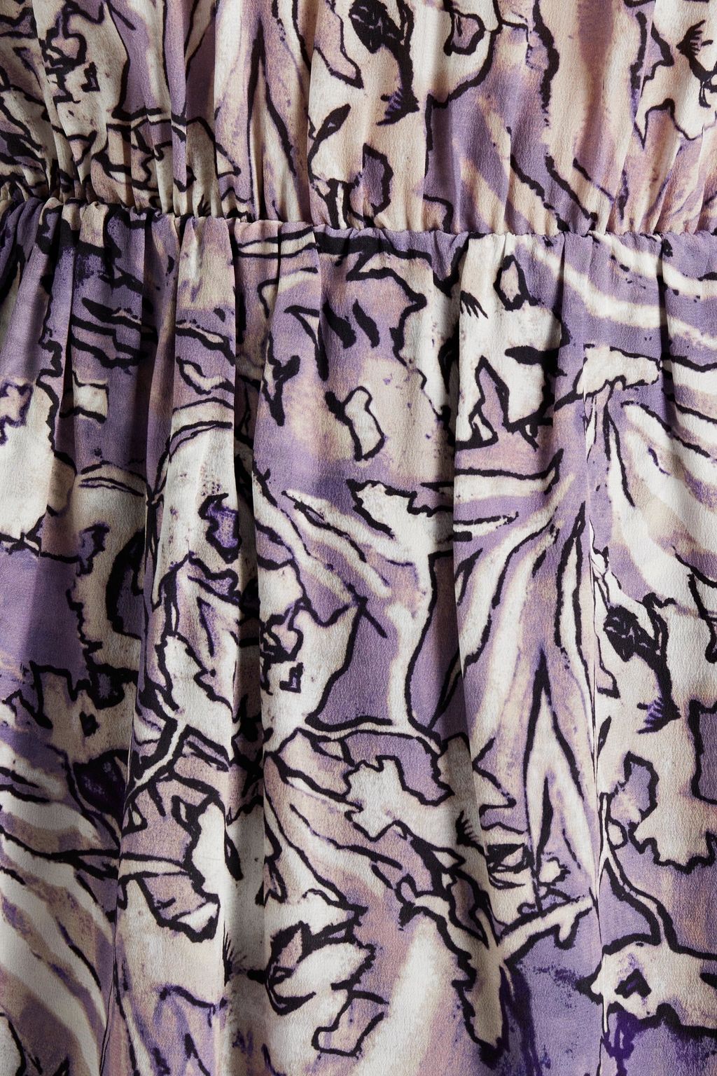 IRO Asymmetric gathered printed silk crepe de chine midi dress
