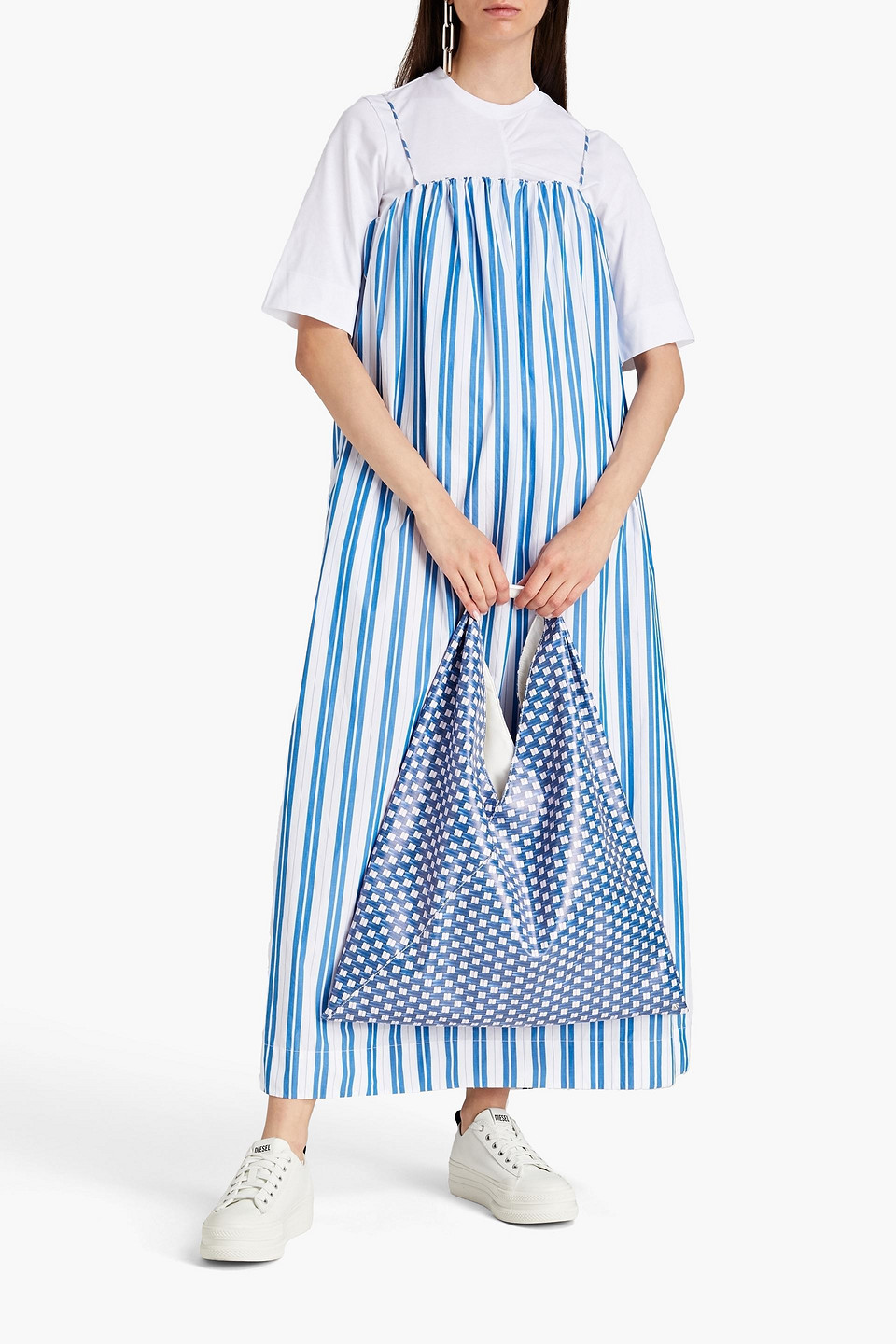 stripe cotton dress in daphne by ganni GANNI Nouvean Navy Dress in Striped Cotton