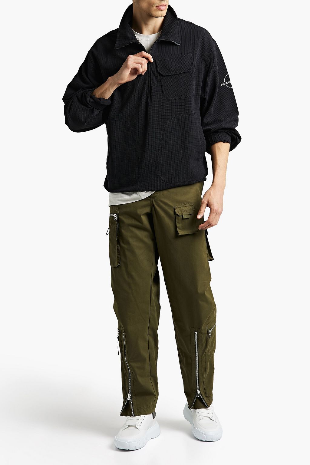 HELMUT LANG Waffle-knit cotton-blend half-zip sweatshirt