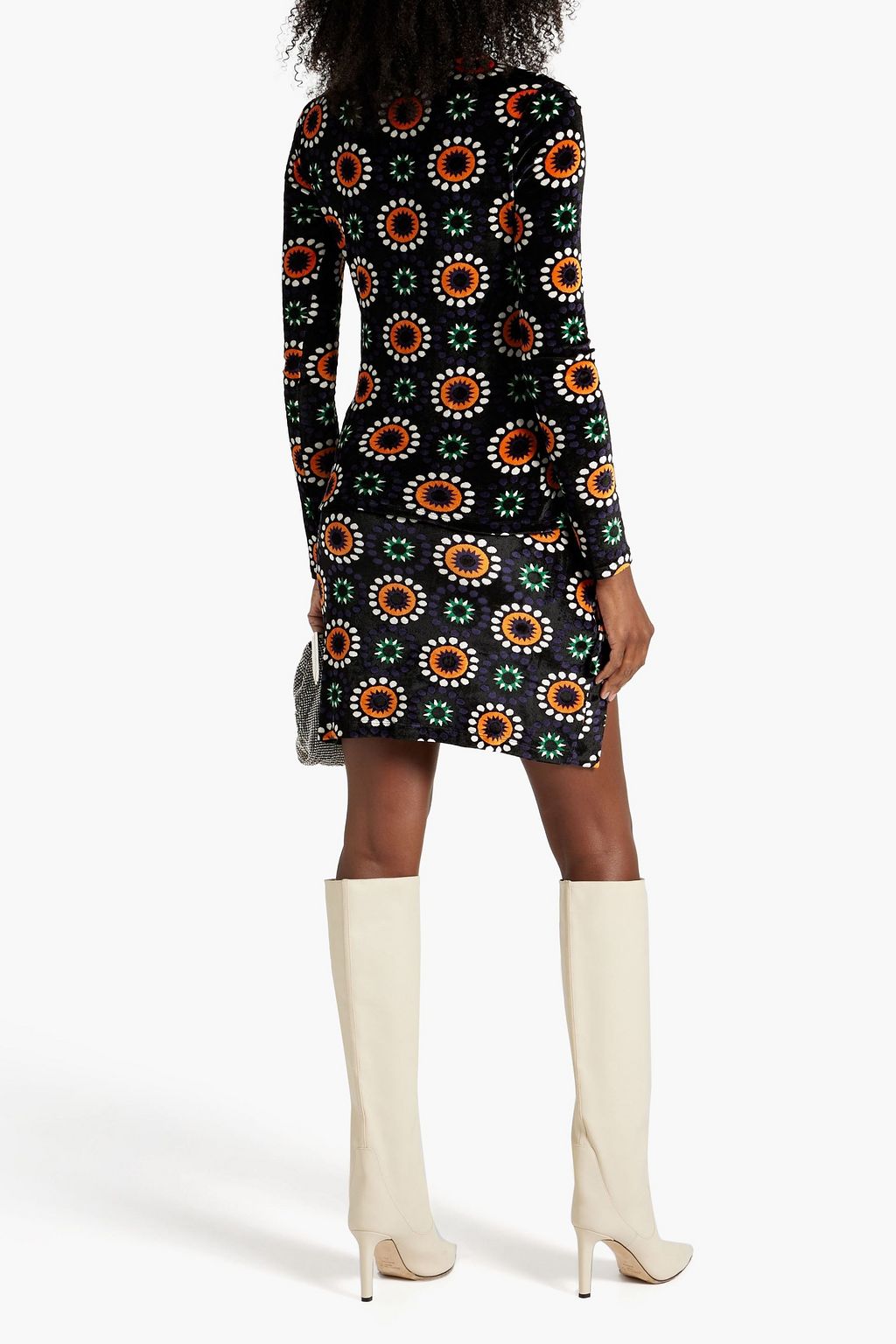 RABANNE Snap-detailed printed velour mini skirt