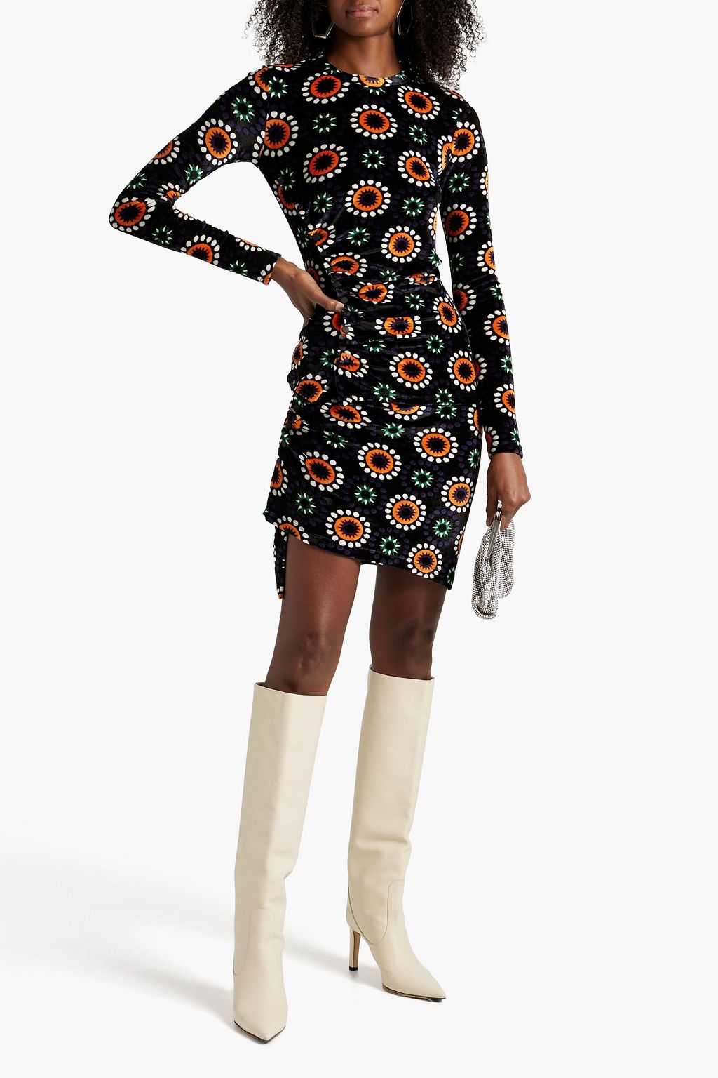RABANNE Snap-detailed printed velour mini skirt