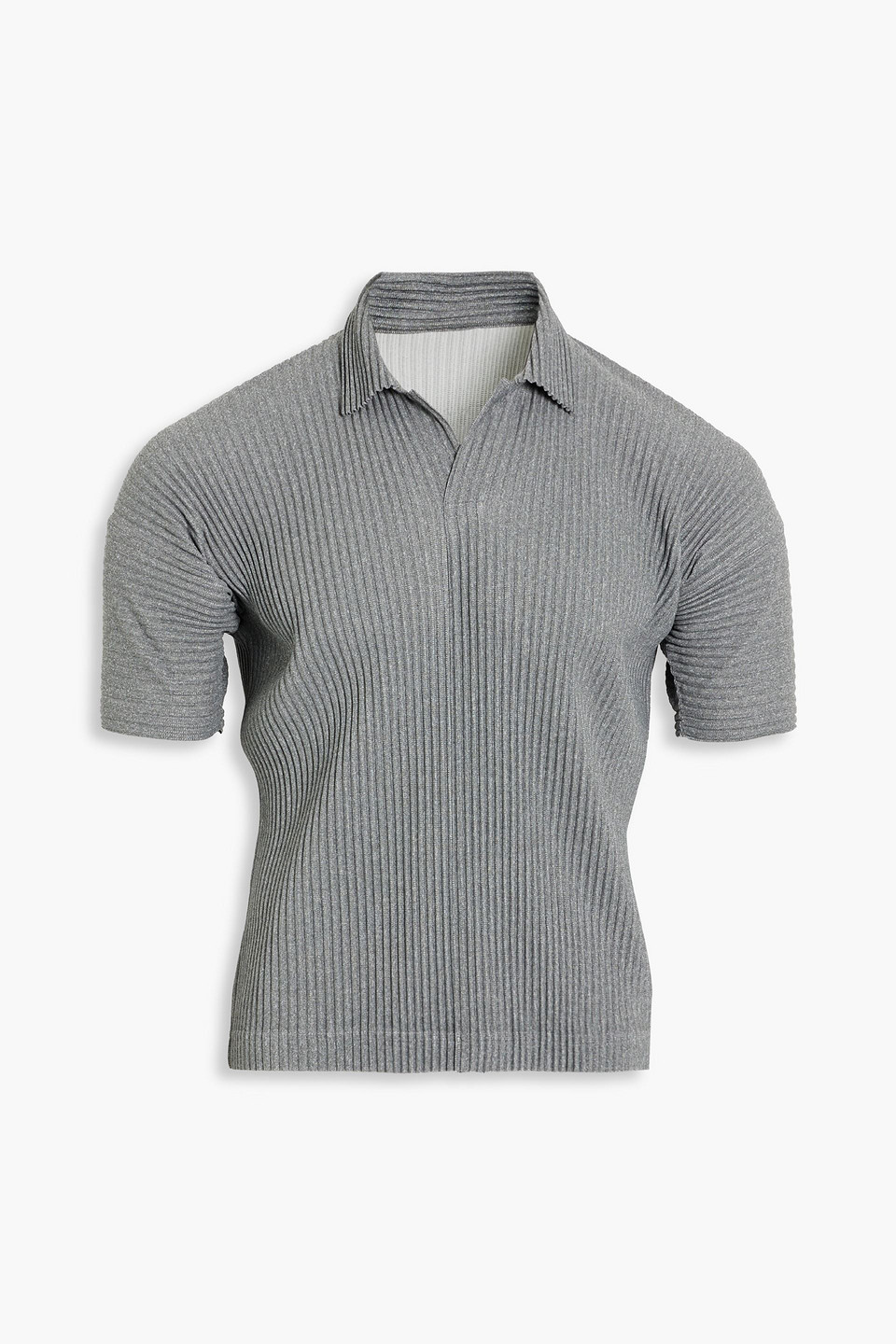 Mélange plissé knitted polo shirt