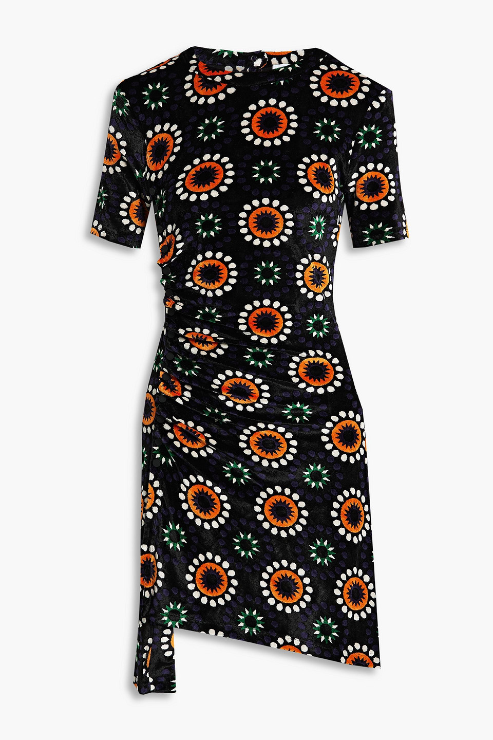 rabanne - snap-detailed printed velour mini dress - black - fr 34