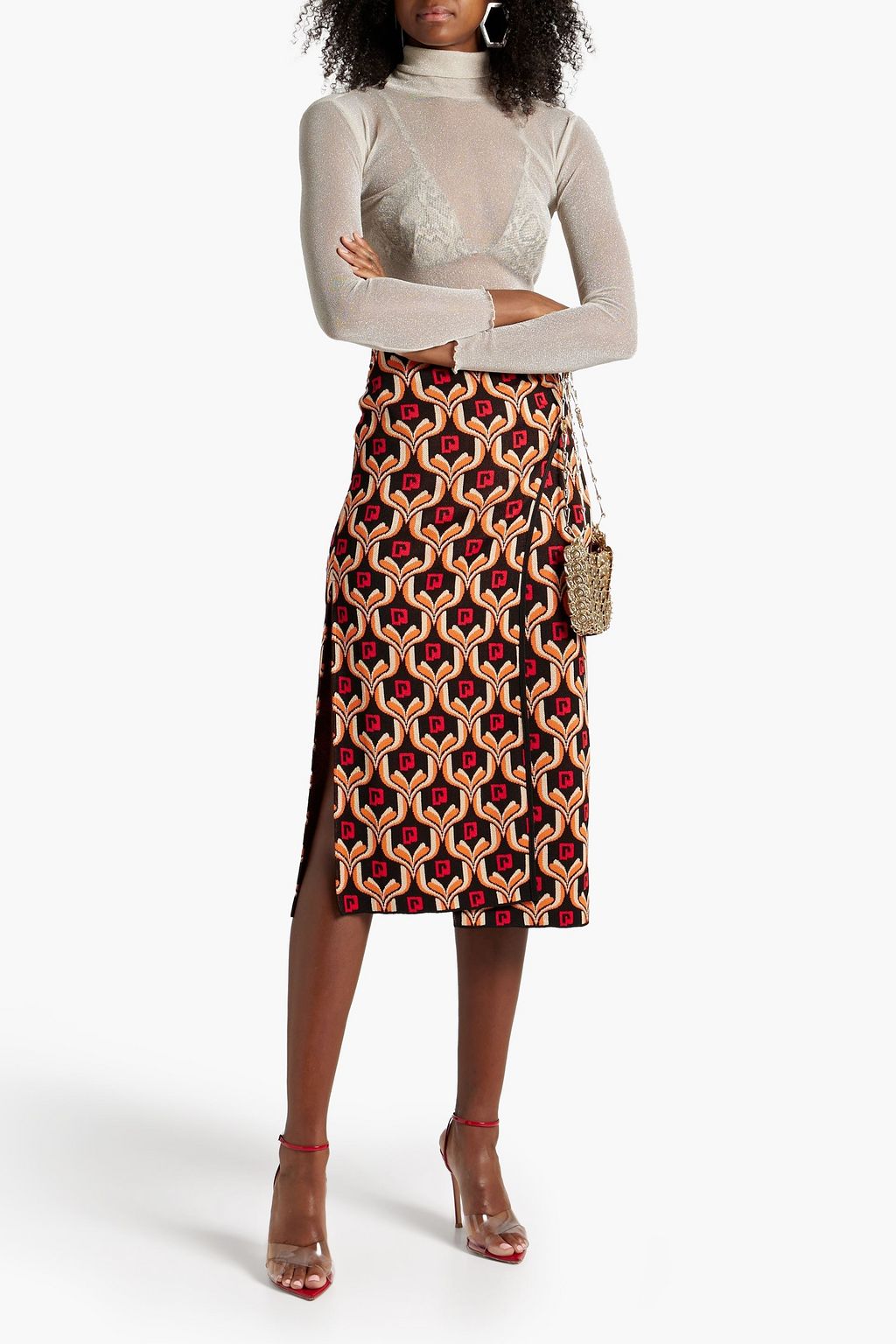 RABANNE Jacquard-knit midi skirt