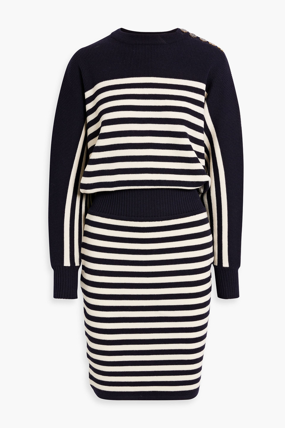 Alexandre Vauthier Striped Ribbed Wool Dress In Navy