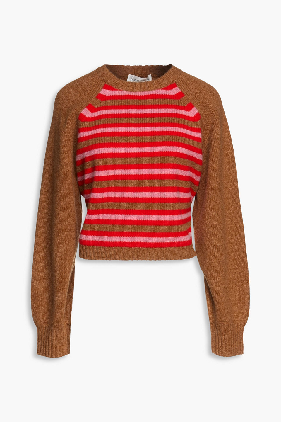 victoria beckham - striped ribbed wool sweater - brown - m