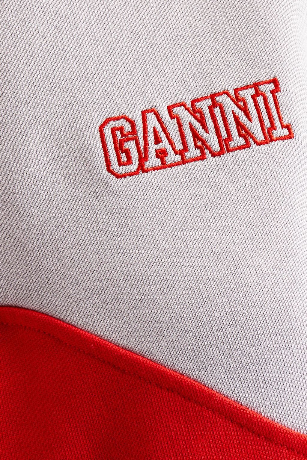 GANNI Embroidered two-tone organic cotton-fleece sweatshirt