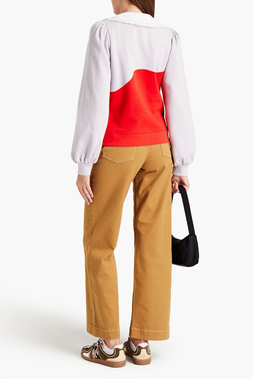 GANNI Embroidered two-tone organic cotton-fleece sweatshirt