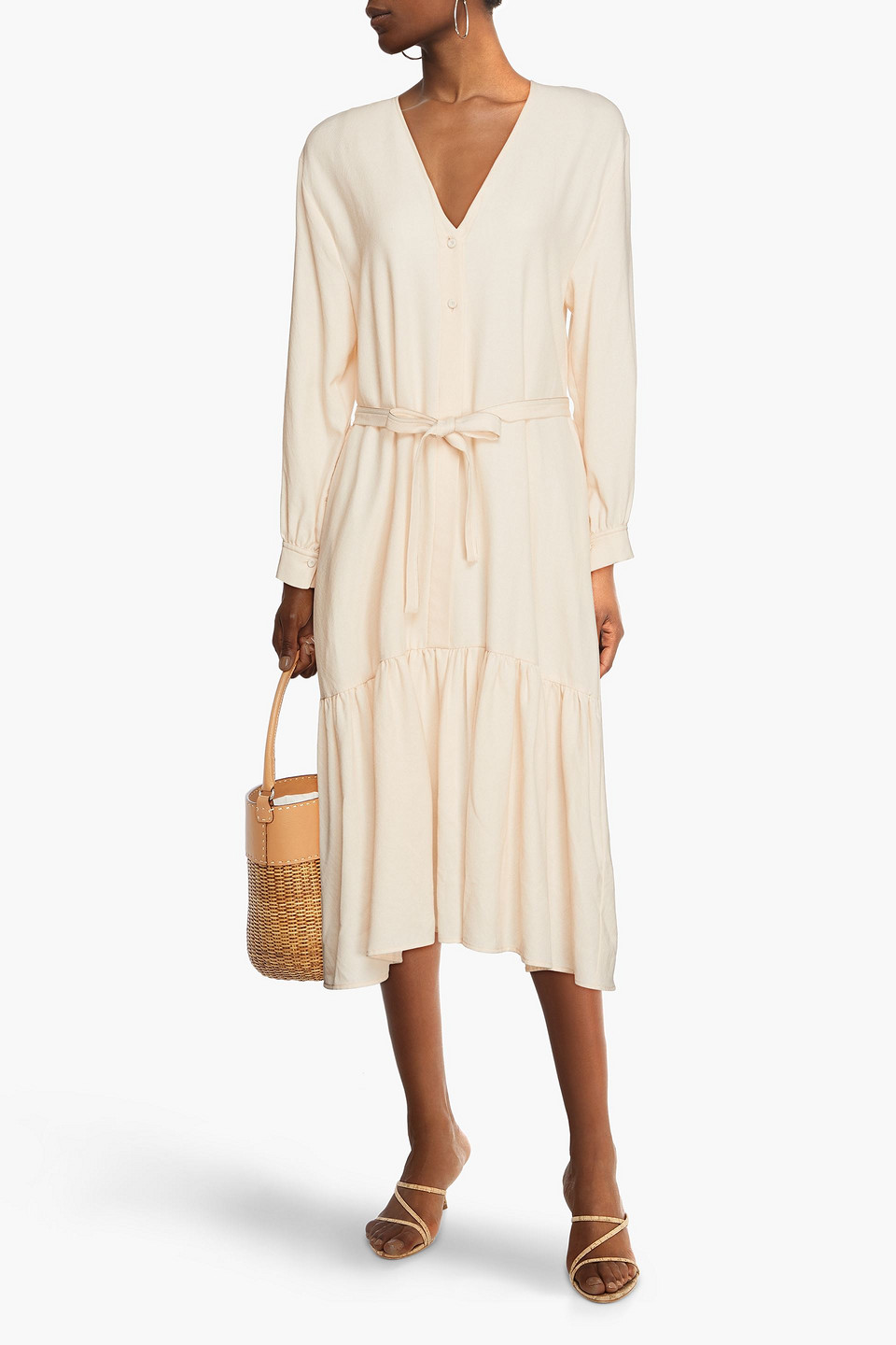 Forte Forte Belted Gathered Wool Midi Dress In Pink