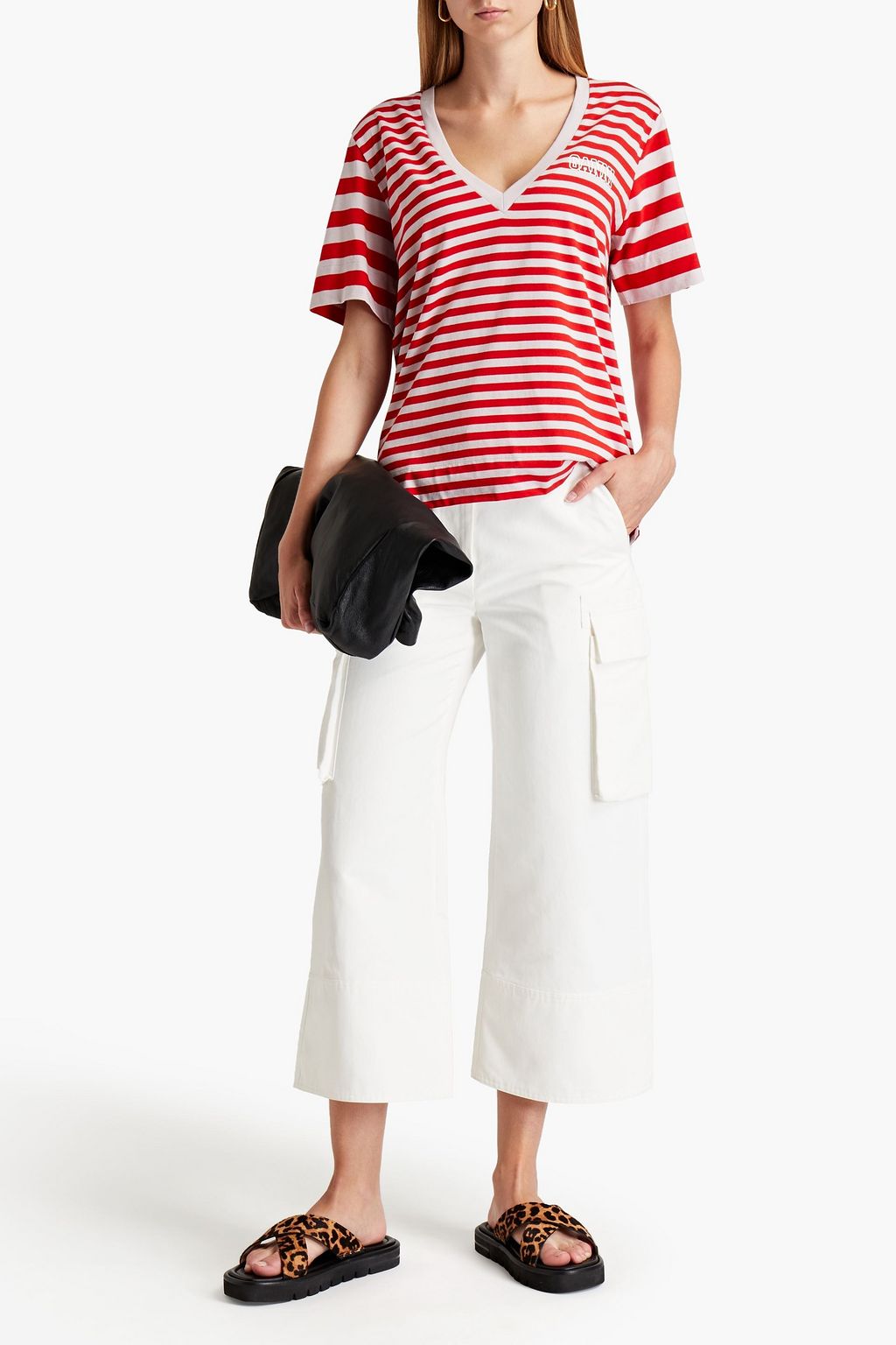 GANNI Striped printed organic cottonjersey Tshirt THE