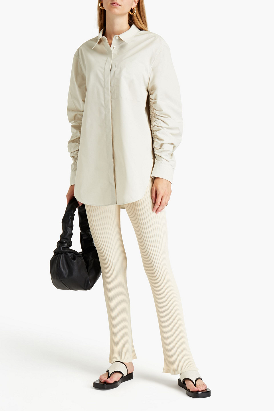 3.1 Phillip Lim Ruched Cotton-blend Poplin Shirt In Neutrals