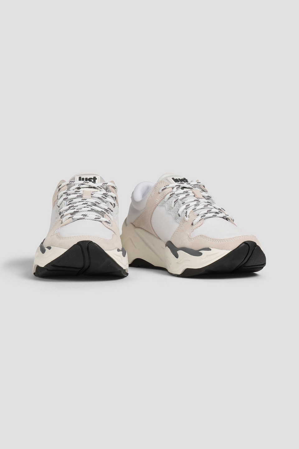 JUST CAVALLI SUEDE-PANELED LEATHER SNEAKERS,3074457345631862704