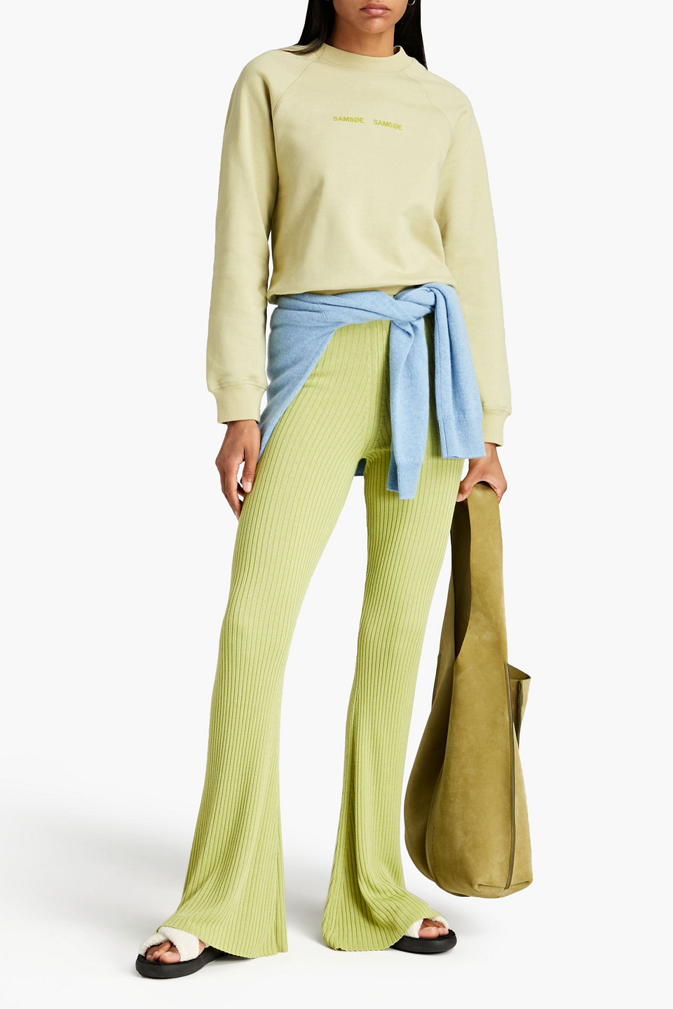 Samsoe & Samsoe Flocked Organic Cotton-blend Fleece Sweatshirt In Green