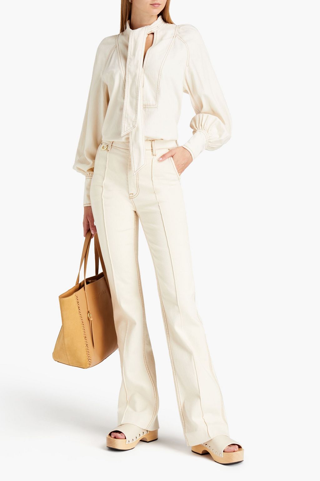 ZIMMERMANN Embroidered high-rise bootcut jeans