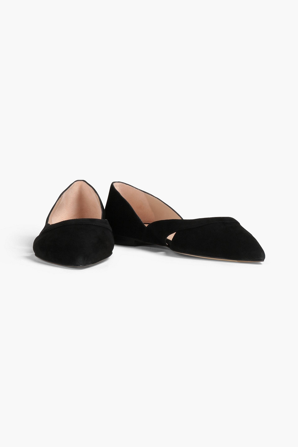 Stuart Weitzman Avenue Cutout Suede Point-toe Flats In Black